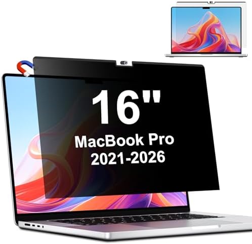 Magnetischer Blickschutzfilter für MacBook Pro 16 Zoll 2021-2026 | M1, M2, M3, M4, M5, Abnehmbarer Anti Glare Blaulicht 16" Mac Sichtschutzfolie, Laptop Privacy Screen Blickschutzf
