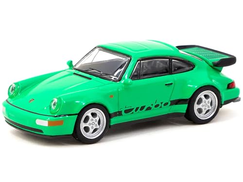 Modelo a escala 1:64 Porsche 911 Turbo verde con rayas negras miniatura 2