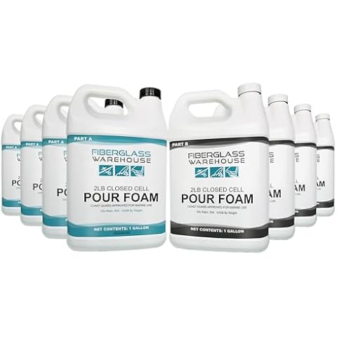 Fiberglass Warehouse 2 lb Density Expanding Boat Pour Foam (8 Gallon Kit)- Closed Cell Two Part Polyurethane- Coast Guard Approved - for Flotation, Insulation, Soundproofing and Filling Voids Cover