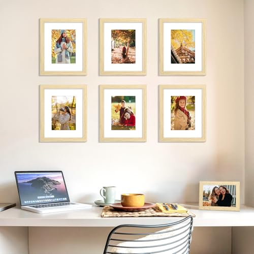 decorUhome 8x10 Picture Frame, Display Photos 5x7 with Mat or 8x10 Unmatted, Engineered Wood Frame with Plexiglass for Wall and Tabletop Display, Natural, Set of 1