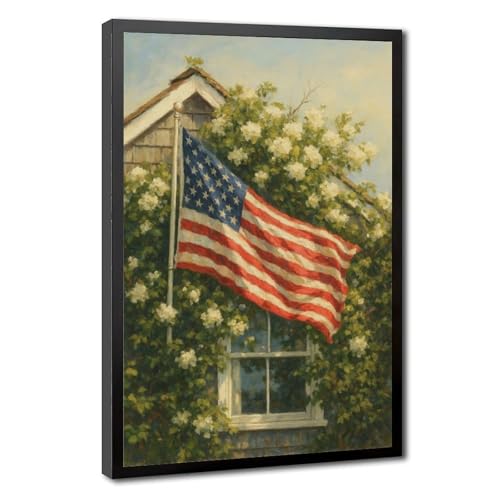 American Flag Art Independence Day Framed Canvas for Living Room