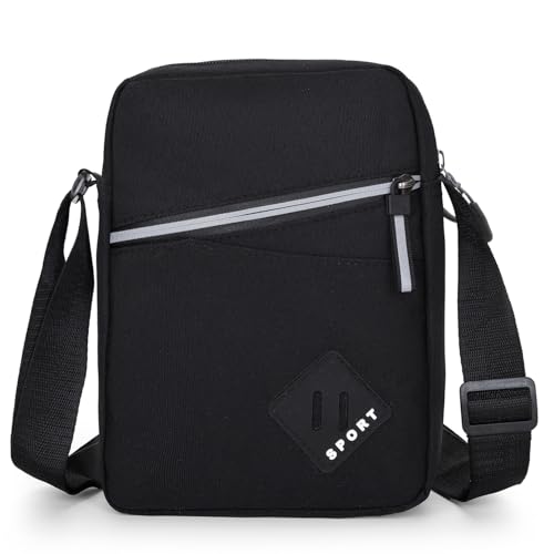 ANPTER Borsa a tracolla da uomo piccola borsa a tracolla leggera mini borsa a tracolla unisex per il lavoro, la scuola, i viaggi, l'uso quotidiano (Nero Borsa a tracolla Borsello Uomo)