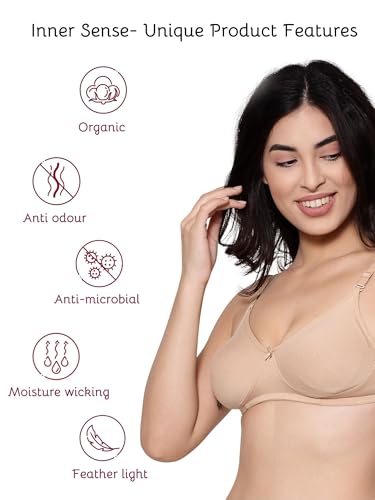 Image of Inner Sense Bra for Woman Made with Organic Cotton and Bamboo I Demi Cups Backless Bra for Woman with Removable Straps and Transparent Back I Non Padded Wire-Free Innerwear