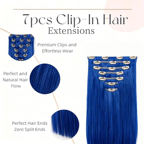 Straight Clip in Hair Extensions Real Human Hair, 7Pcs 14 Inch 95g Blue Invisible Natural Soft Remy Human Hair Extension Clip ins, Double Weft Hair Extensions Real Human Hair for Women — view 2