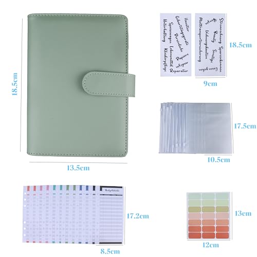 AMO HERMOSO Budget Planer Binder A6, Geldumschläge Umschlagmethode,Budgetplaner Geld Organizer Sparbuch mit Folien für Finanzplaner Sparen Mappe (Grün)
