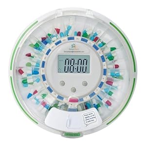 Automatic Pill Dispenser with Safety Lock, Flashing Light, Sound, Alarm, 28-Day Electronic Medication Dispenser for Vitamins and Tablets Up 6 Times/Day, Easy Read Display, Clear Lid