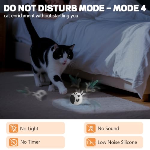 KiwiLove Cat Ball Toy, Upgraded Smart Motion Sensor Moving Ball with 3 Speed Modes & 4 Sounds, Interactive Toy for Indoor Cats, Motion Activated, Chirping Light, 2 Feather Tails(White) by KiwiLove - Used condition - Image 3