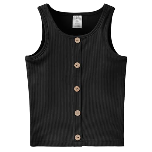 Image of B&GCozy Girls Crop Tops Cute Button Shirt Sleevelss Yoga Dance 6-15 Year