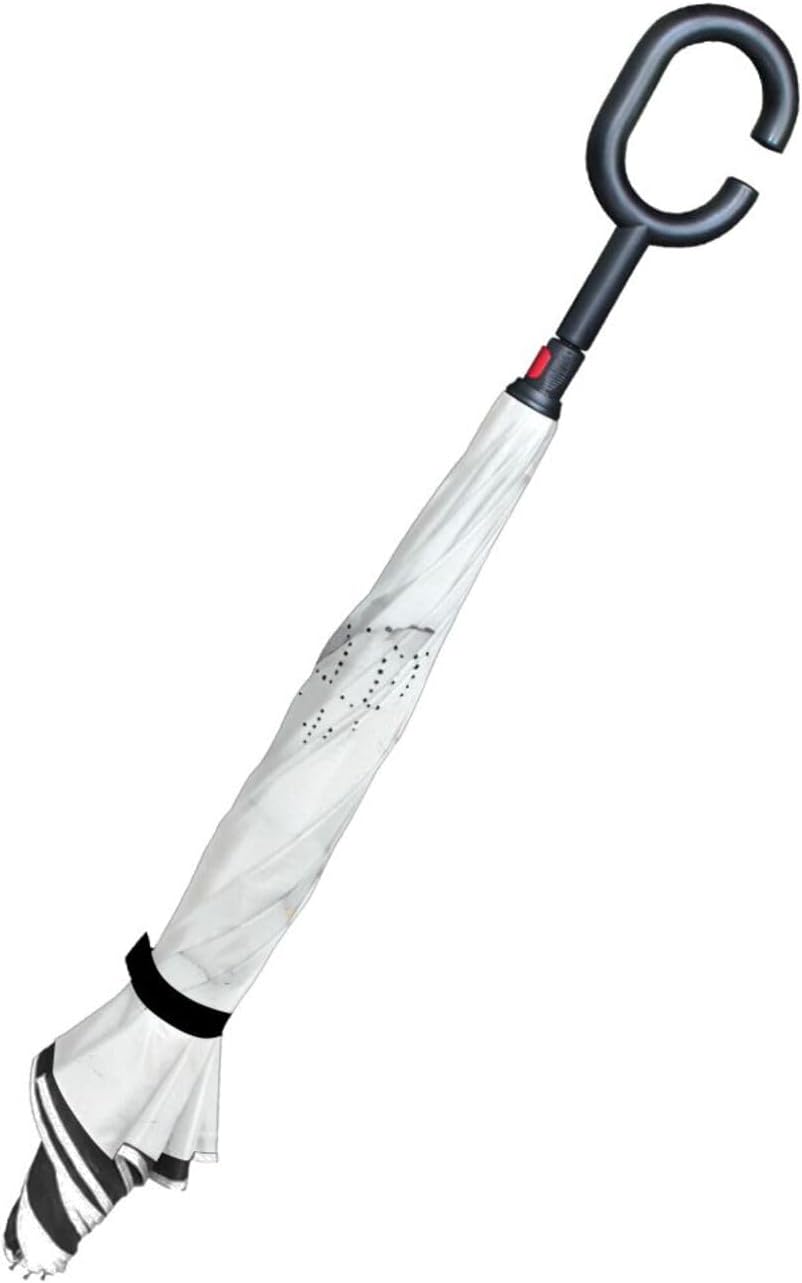Marble Pattern Inverted Umbrellas for Rain Windproof Reverse Upside Down Golf Umbrella with C-shape Handle for Men Women