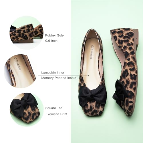 Image of C.Paravano Flats for Women | Ballet Flats | Square Toe | Dressy Casual Shoe | Ballerina Flats, Bow Slip-On, Lambskin Leather Insole, Memory Foam, Low Heel, Office Work,Fashion & Classic & Chic