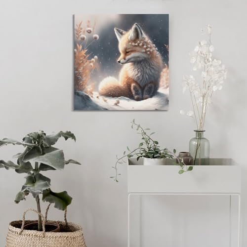 Toile Renard Rouge HAYZE 40x40 cm | Solution Déco Murale Salon Vide - 4