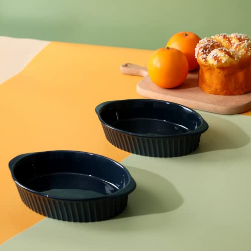 Leetoyi Porcelain Small Oval Au Gratin Pans,Set Of 4 Baking Dish Set For 1 Or 2 Person Servings, Bakeware With Double Handle For Kitchen And Home (Navy) #TOP4