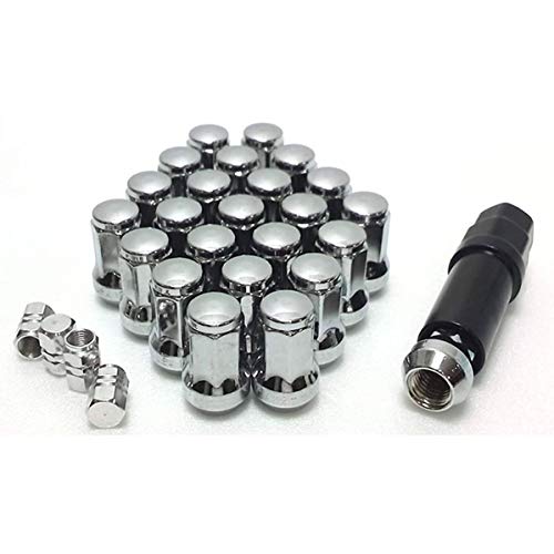 【エスティーエスミチコ】 ホイールロックナット 外7角 M12 P1.25 P1.5 選べる2サイズ 7色 4穴 5穴 6穴 エアバルブキャップセット 盗難防止 (001 銀1.25 6穴用 24個)