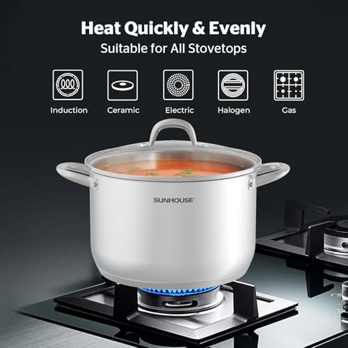 Sunhouse Stock Pot with Lid - 12 QT Large Pot for Cooking Pasta, Soup, Spaghetti - Impact Bonding Base Big Stainless Steel Pots for Canning, Boiling - Oven Safe & Induction Compatible Cookware by Sunhouse - Image 6