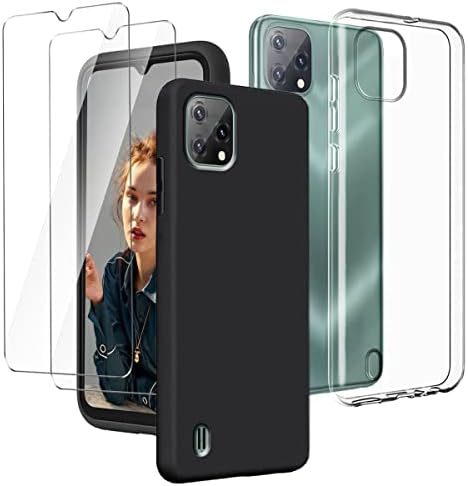 LYZXMY Case for Blackview A55 Transparent + Black Cover + [2 Pieces] Tempered Film Glass Screen Protector - Silicone Soft TPU Cover Shell for Blackview A55 (6.5")