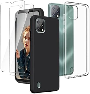 LYZXMY Case for Blackview A55 Transparent + Black Cover + [2 Pieces] Tempered Film Glass Screen Protector - Silicone Soft TPU Cover Shell for Blackview A55 (6.5")