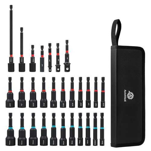 AutoViteX 29-Piece Magnetic Nut Driver Set, 1/4" Impact Drill Driver Bits