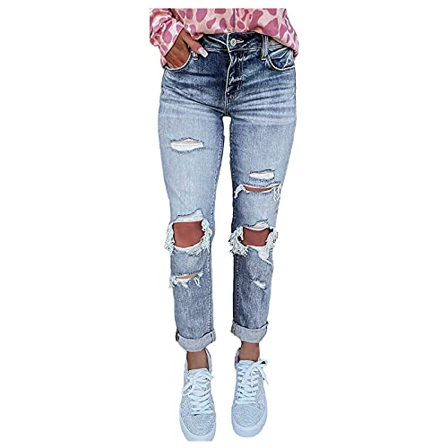 Damen Jeans Hose Röhrenjeans Skinny Slim Fit Risse Fetzen Destroyed...