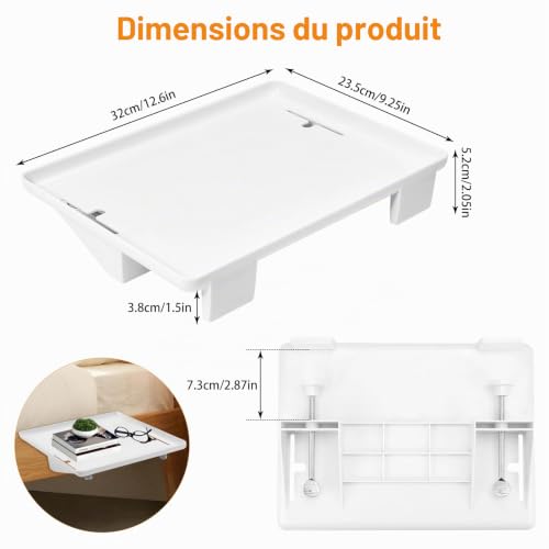 Table de Chevet à Pince Blanche, étagère de lit 32×23,3×5,3 cm en ABS, Compatible avec Lits superposés, Organiseur de lit à Pince avec Passage de câble, Table de Chevet à Pince pour Chambre, fenêtre – vue 2