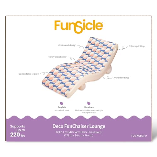 Funsicle: Deco FunChaiser Lounge - Blue & Cream, Inflatable Pool & Water Float, 68x34x30, Contoured Design, Drink Holder, 220 lb Capacity by Funsicle - Used condition - Image 2