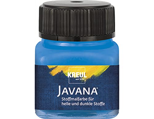 KREUL 90956 - Javana pintura para tecidos claros e escuros, 20 ml azul cristal, cor brilhante à base de água, caráter pastoso, para estampar e estabelecer