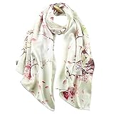 STORY OF SHANGHAI Bufandas de 100% Seda Flores Pañuelo de Morera Grande Mujer Chal Wraps Estolas Madre y Regalos Alta 170cm*55cm,Magnolia Beige