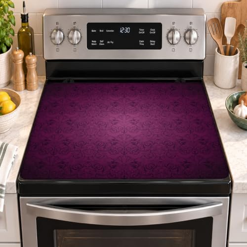 Stove Top Cover for Electric Stove,Eggplant Purple Floral Anti-Slip Heat Resistant Rubber Flat Top Oven Cover Mat, Dish Drying Mat 28.5'' x 20.5'' by QYWETHOD - Used condition - US$20.20