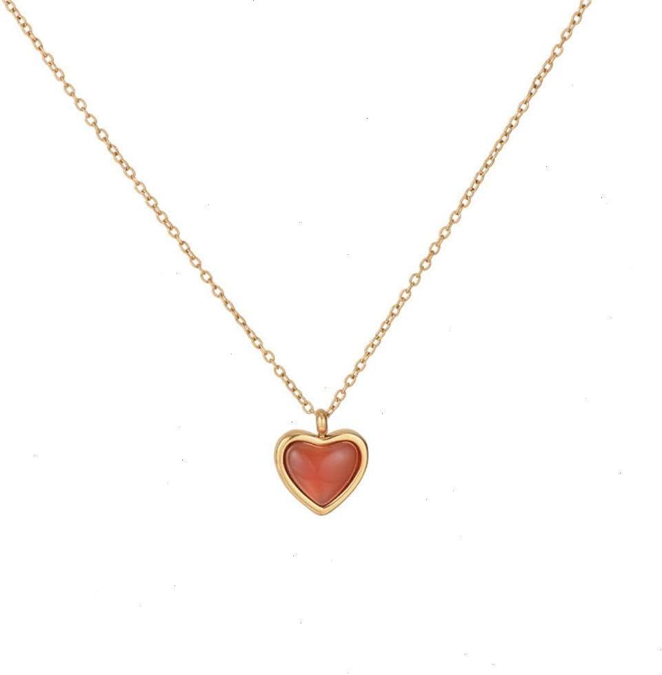 DAYUANDIANCarnelian Necklace, Red Heart Locket Necklace For Women, 18K Gold Pendant,Raw Stone Healing Crystals Dainty Gemstone Choker Anniversary Birthday Gift for Her