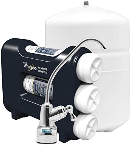 Whirlpool WHAROS5 Reverse Osmosis (RO) Water Filtration System With Chrome Faucet | Extra Long Life | Easy To Replace UltraEase Filter Cartridges, 14" deep x 13" wide x 15 inches tall, Blue