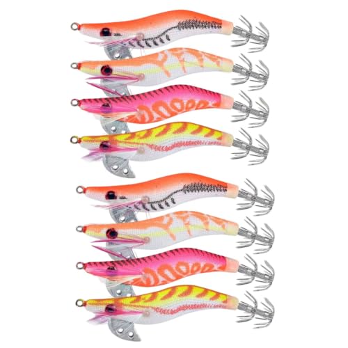 Squid Jig 8pcs Luminous Lures Shrimp Jig Saltwater Squid Lures Bait