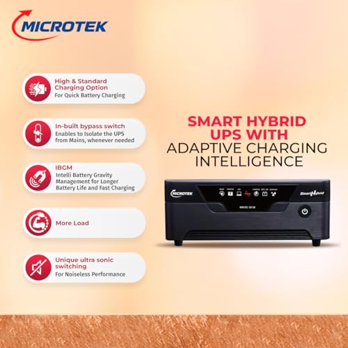 Microtek Combo – SMART Hybrid NEW 1275 1115VA/925W Pure Sine Wave Inverter (12V) + 12.8V 100Ah LiFePO4 Deep Cycle Battery | Fast Charge | Fans, TV, Laptop, Router Backup Combo view 2