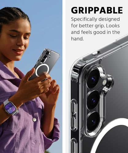 Image of JGD Magnetic Case for Samsung Galaxy S24 5G Compatible with MagSafe, Shockproof Phone Bumper Cover, Anti-Scratch Clear Back (Clear)