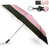 Kate Spade New York Pink/Green Travel Umbrella, Lightweight Compact Umbrella with Storage Sleeve,...