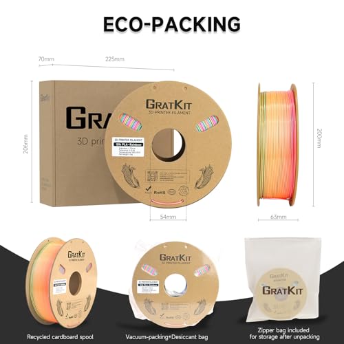Image of Gratkit Silk Rainbow PLA Filament 1.75mm, Color Change 3D Printer Filament, + /-0.03mm, Multicolor 3D Printing Filament Rainbow Candy New