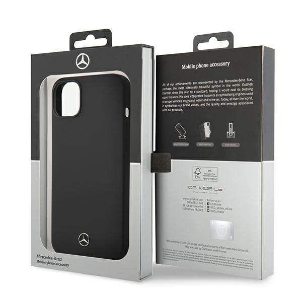 【Mercedes Benz】iPhone 14 case black iPhone 14 Pro Max - Leather Black Case With Perforated Black