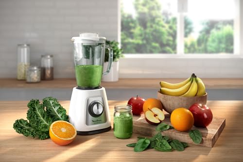 Moulinex Blendforce Cristal - Mixeur 3 vitesses à 4 Lames avec Fonction Glace Pilée et Carafe en Verre Thermorésistant Facile à Nettoyer - 800 W, 1,75 L (réf. LM430110)