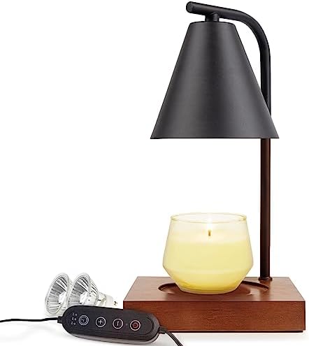 Warmistic Candle Warmer, Compatible with Yankee Candle, Metal Frame with Wooden Base, Candle Warmer Lamp, Timer & 2 Bulbs, 110V, Candle Holder for Small & Large Size Jar Candles (Black), 12 Inch