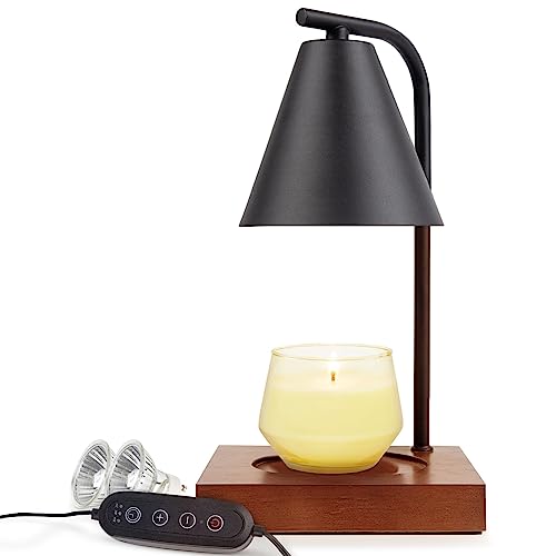 Warmistic Candle Warmer, Compatible With Yankee Candle, Metal Frame With Wooden Base, Candle Warmer Lamp, Timer & 2 Bulbs, 110V, Candle Holder For Small & Large Size Jar Candles (Black), 12 Inch #TOP29