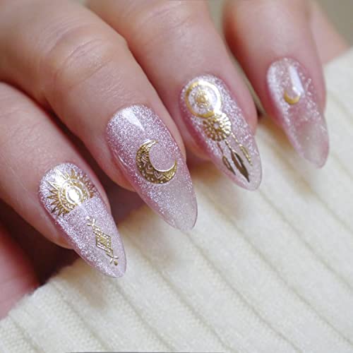 5Pcs Gold Butterfly& Star Nail Stickers Mandala Tattoo Dream Catcher Nail Art Self Adhesive Sticker Tips Nail Decals (Gold) #TOP3
