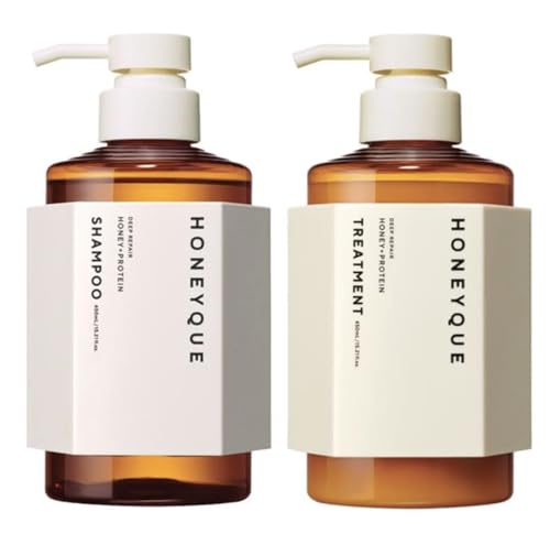 Deep Repair Honey Collogen Moist Shampoo & Conditioner Set (450ml / 15.2 fl oz Each) By HONEYQUE | Japanese Salon-Quality Sulfate-Free, Frizz Control, Hydrating for Dry Damaged Hair