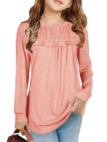 Image of Haloumoning Girls Crew Neck T Shirts Peplum Babydoll Tops Tees 4-15 Years | Girls T-Shirts, Casual Loose Tunic Tops, Cute Ruffle T Shirts, Short Sleeve Shirts, Long Sleeve Blouse
