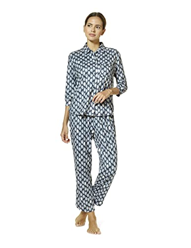 Hue Women's Brushed Loose Knit Button Up Shirt And Pant 2 Piece Pajama Set, Black-Kitty, Large #TOP22
