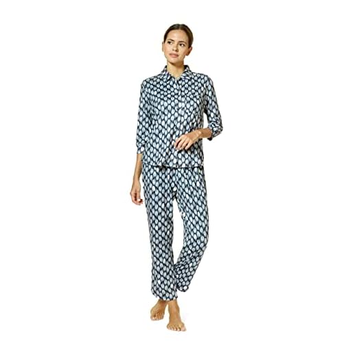 HUE Women's Brushed Loose Knit Button Up Shirt and Pant 2 Piece Pajama Set, Black-Kitty, Large