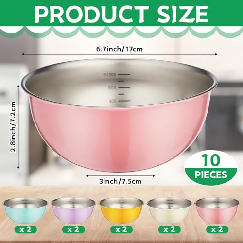 Set de 10 Tazones de Acero Inoxidable Multicolor 34 oz miniatura 2