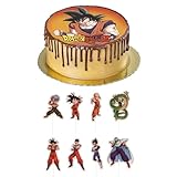Dekozauber24 DragonBall Z Tortenaufleger Set, 20cm Tortenaufleger mit 16 Muffinsteckern, 8 Motive, Essbare Kuchendeko, Vegetarisch, Glutenfrei, Dragon Ball Geburtstagsdeko für Kindergeburtstage