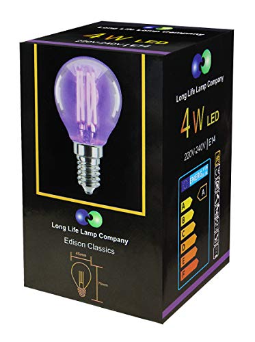 Long Life Lamp Company 2 x 4w Purple LED Golf Ball Light Bulb E14 Small Edison Screw Clear Glass G45 Filament - Image 5