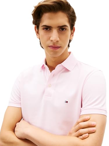 Image of Tommy Hilfiger Men's Short Sleeve Polo Shirts in Slim Fit with Stretch and Organic Pique Cotton