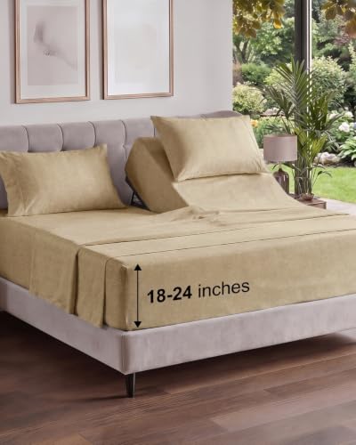 Image of Flex Top Split Head King Sheet Set - 4 Piece Extra Deep - Heathered Tan