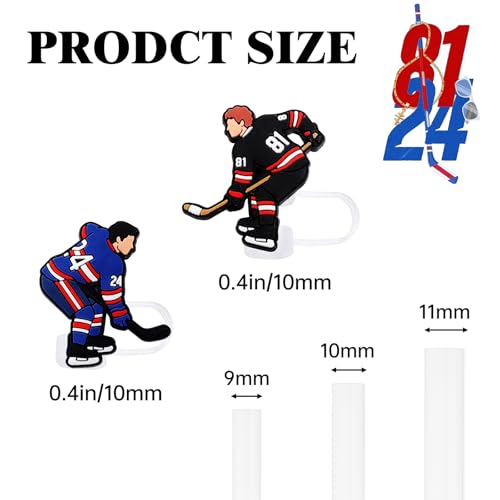 Heated Ice hockey Straw Covers Fit 2Pcs 9-10mm Reusable Straws, Dust-Proof Drink Accessories for Water Bottle Travel Mug, Ice Hockey TV Series Inspired Fan Gift