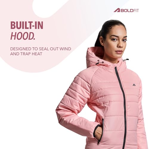 Image of Boldfit jacket for woman puffer winter jacket for woman standard length jackets for women stylish latest hooded winter wear jackets for women cozy jerkins for ladies